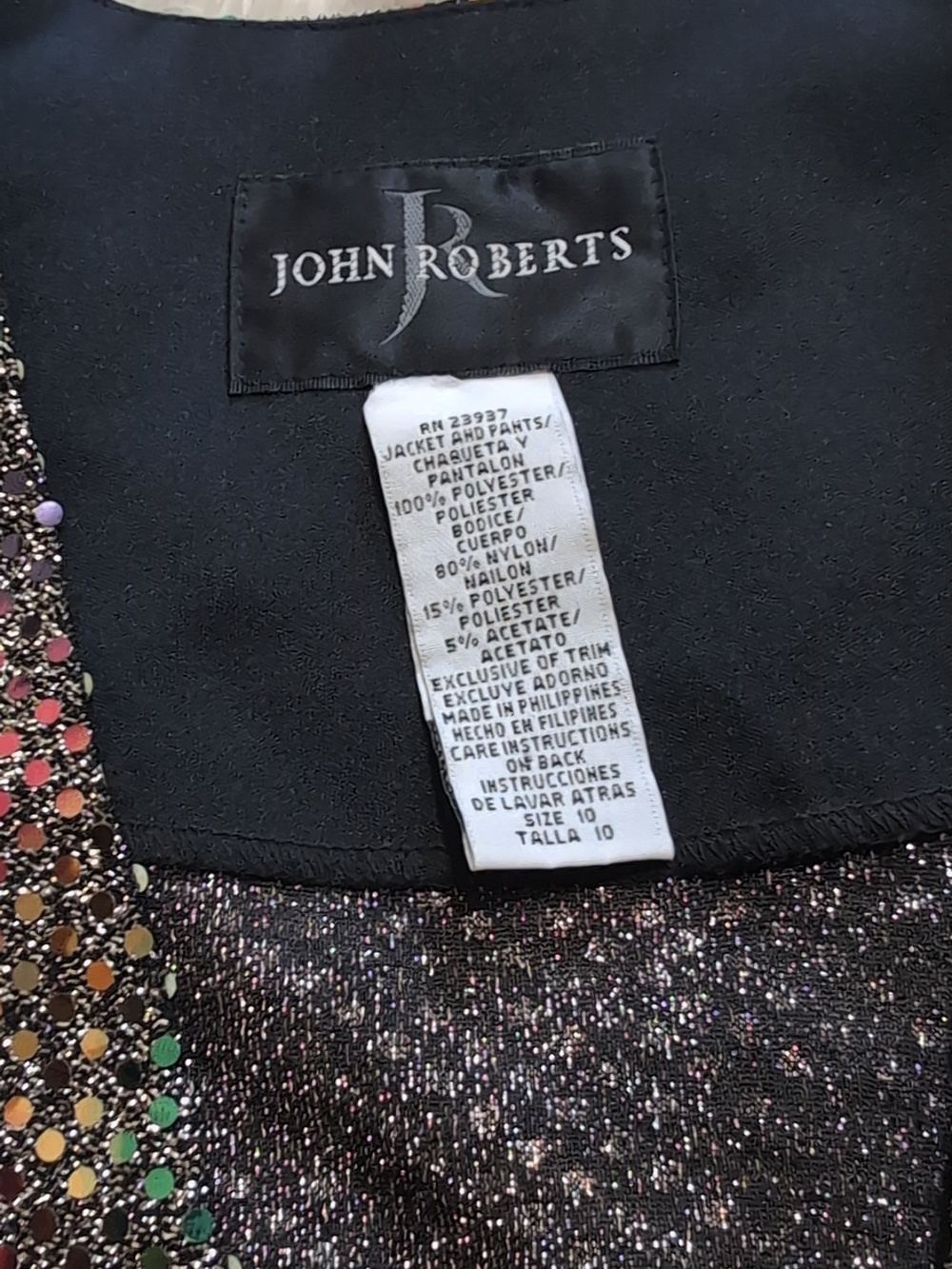 90s Rainbow Sequin Gold Sparkly Metallic John Roberts Vintage Party Jacket - Picture 8 of 10